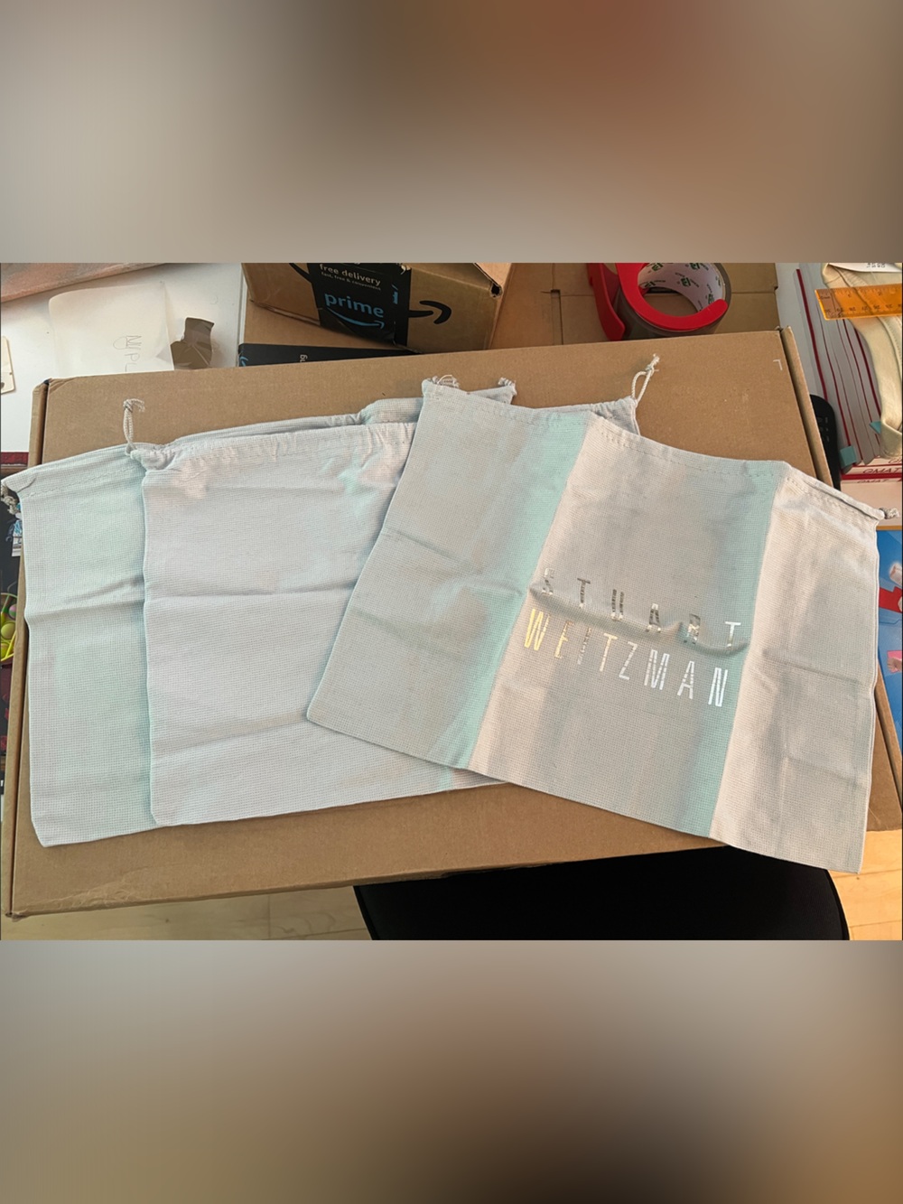 Stuart Weitzman Light Blue Drawstring Dust Bags with Silver Logo